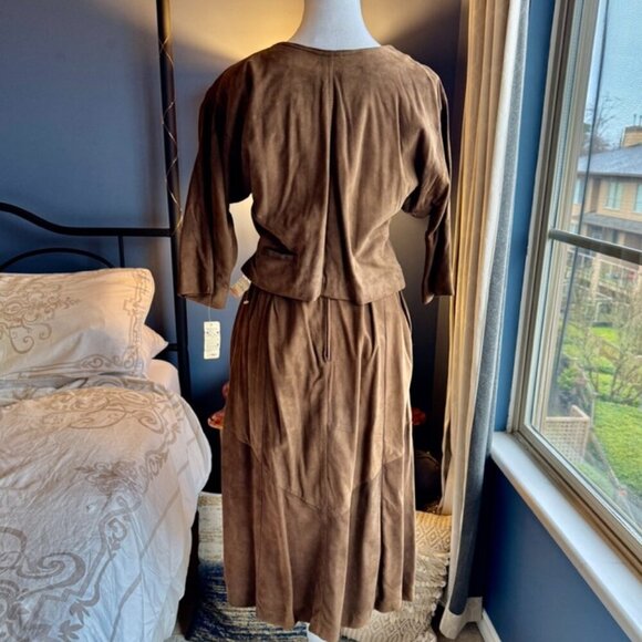 NWT Vintage 70s Margaret Godfrey for Bagatelle Brown Suede Shirt and Skirt Set - Picture 9 of 16